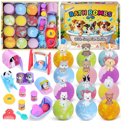 12 Pack Bath Bombs for Kids with Surprise Puppy Toys Inside - Handmade Fizzies with Dog Pretend Playset, Easter Birthday Gifts for Girls Boys Avelisse