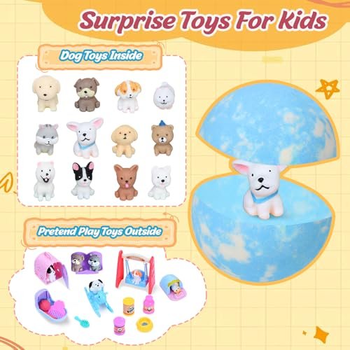 12 Pack Bath Bombs for Kids with Surprise Puppy Toys Inside - Handmade Fizzies with Dog Pretend Playset, Easter Birthday Gifts for Girls Boys Avelisse