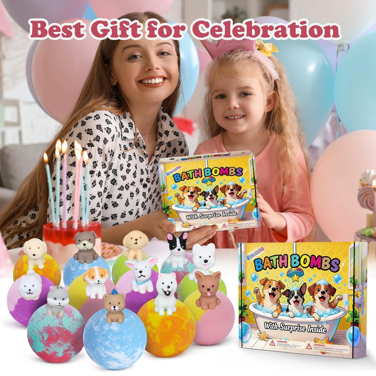 12 Pack Bath Bombs for Kids with Surprise Puppy Toys Inside - Handmade Fizzies with Dog Pretend Playset, Easter Birthday Gifts for Girls Boys Avelisse