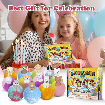 12 Pack Bath Bombs for Kids with Surprise Puppy Toys Inside - Handmade Fizzies with Dog Pretend Playset, Easter Birthday Gifts for Girls Boys Avelisse