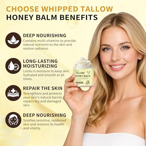 Letscarey Whipped Tallow and Honey Balm for Face – Grass Fed Beef Tallow Moisturizer, Deeply Nourishing Unscented Cream for Dry, Sensitive Skin (4 Fl Oz) - görsel 10
