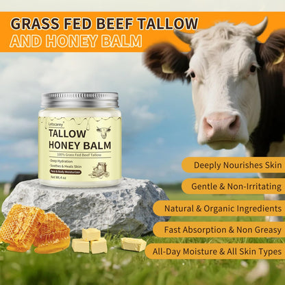 Letscarey Whipped Tallow and Honey Balm for Face – Grass Fed Beef Tallow Moisturizer, Deeply Nourishing Unscented Cream for Dry, Sensitive Skin (4 Fl Oz)