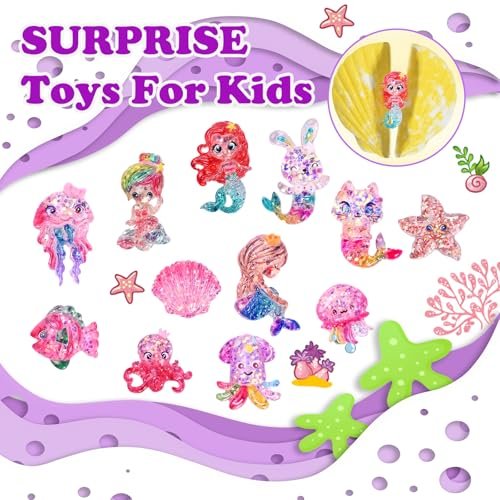 Excalla 12-Piece Bath Bombs for Kids with Surprise Mermaid Toys Inside – Handmade Shell Bubble Bath Kit, Birthday, Christmas, Easter Party Favors for Girls Ages 4-8 Avelisse