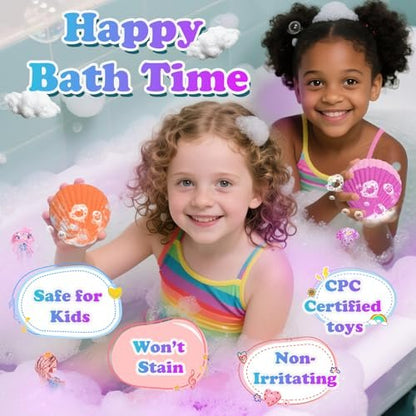 Excalla 12-Piece Bath Bombs for Kids with Surprise Mermaid Toys Inside – Handmade Shell Bubble Bath Kit, Birthday, Christmas, Easter Party Favors for Girls Ages 4-8 Avelisse