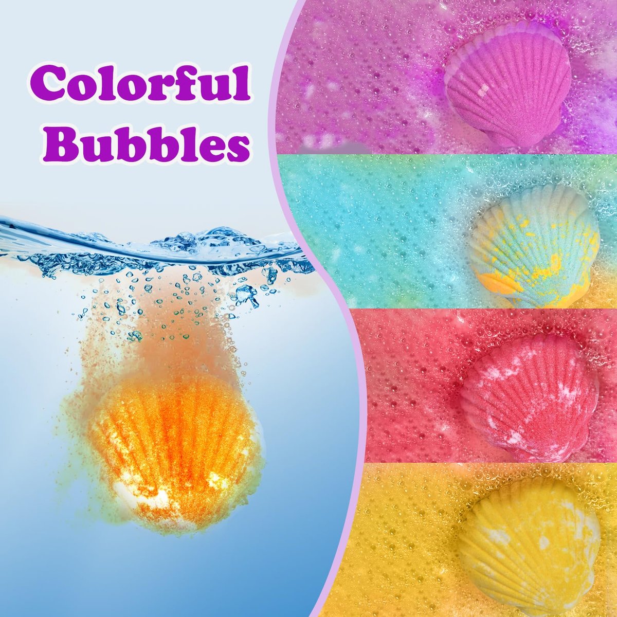 Excalla 12-Piece Bath Bombs for Kids with Surprise Mermaid Toys Inside – Handmade Shell Bubble Bath Kit, Birthday, Christmas, Easter Party Favors for Girls Ages 4-8 Avelisse