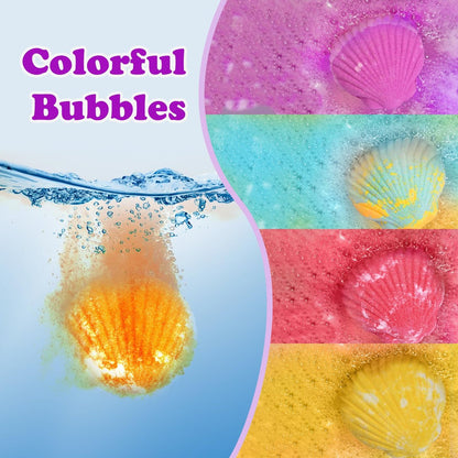 Excalla 12-Piece Bath Bombs for Kids with Surprise Mermaid Toys Inside – Handmade Shell Bubble Bath Kit, Birthday, Christmas, Easter Party Favors for Girls Ages 4-8 Avelisse