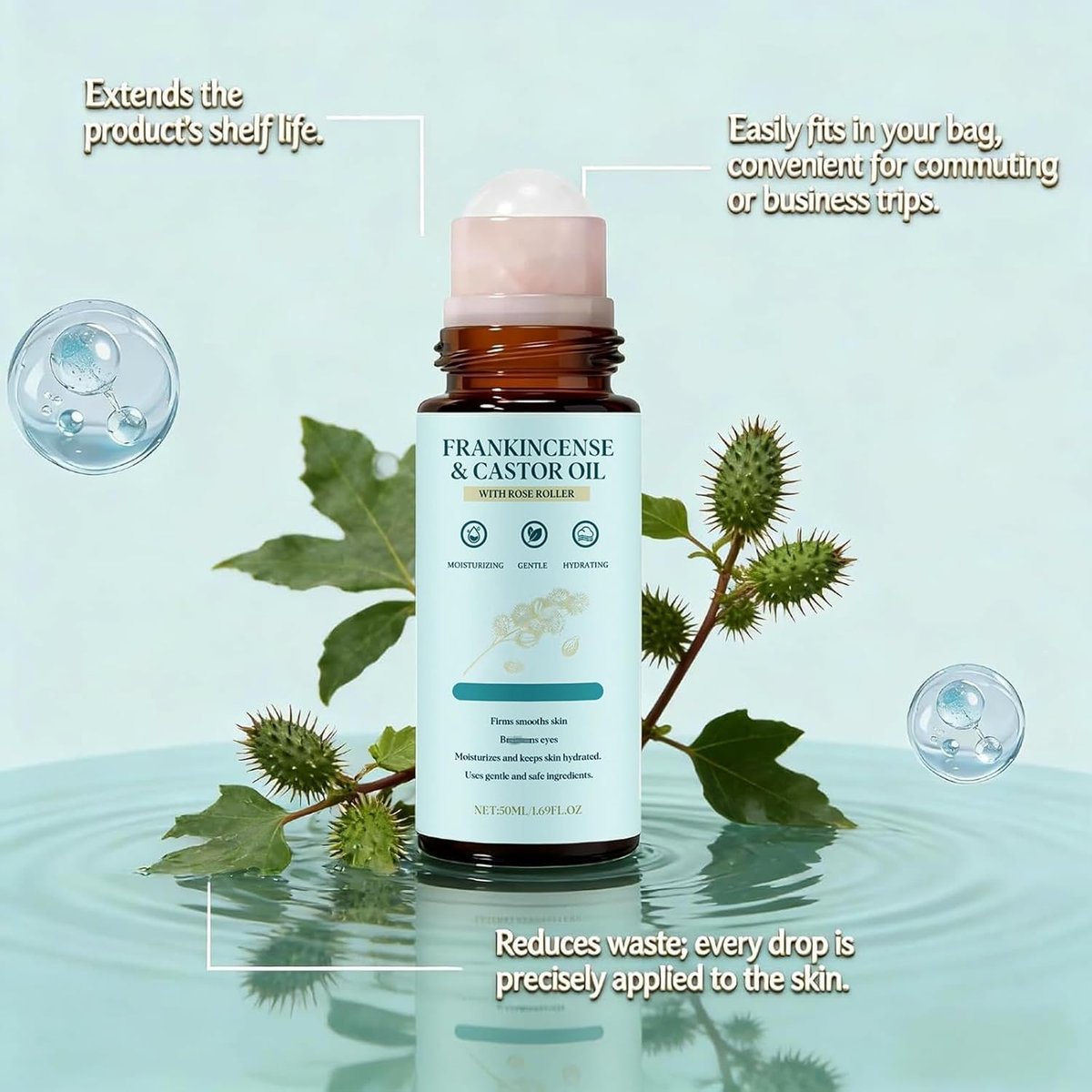 iYanoc Frankincense and Castor Oil Roll On - Cold-Pressed Soothing Moisturizing Firming Oil for Face, Neck, Abdomen - 1.69 FLOZ (2 Pack) Avelisse