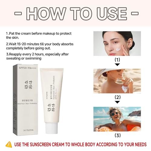 Relief Sun Organic Sunscreen SPF50+ PA++++ - Korean Rice Probiotics Sunscreen for All Skin Types, Moisturizing UV Defense 1.7 fl oz Avelisse