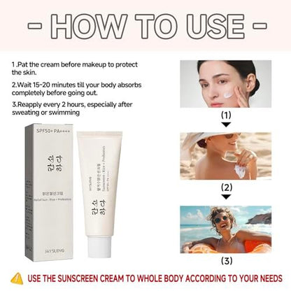 Relief Sun Organic Sunscreen SPF50+ PA++++ - Korean Rice Probiotics Sunscreen for All Skin Types, Moisturizing UV Defense 1.7 fl oz Avelisse