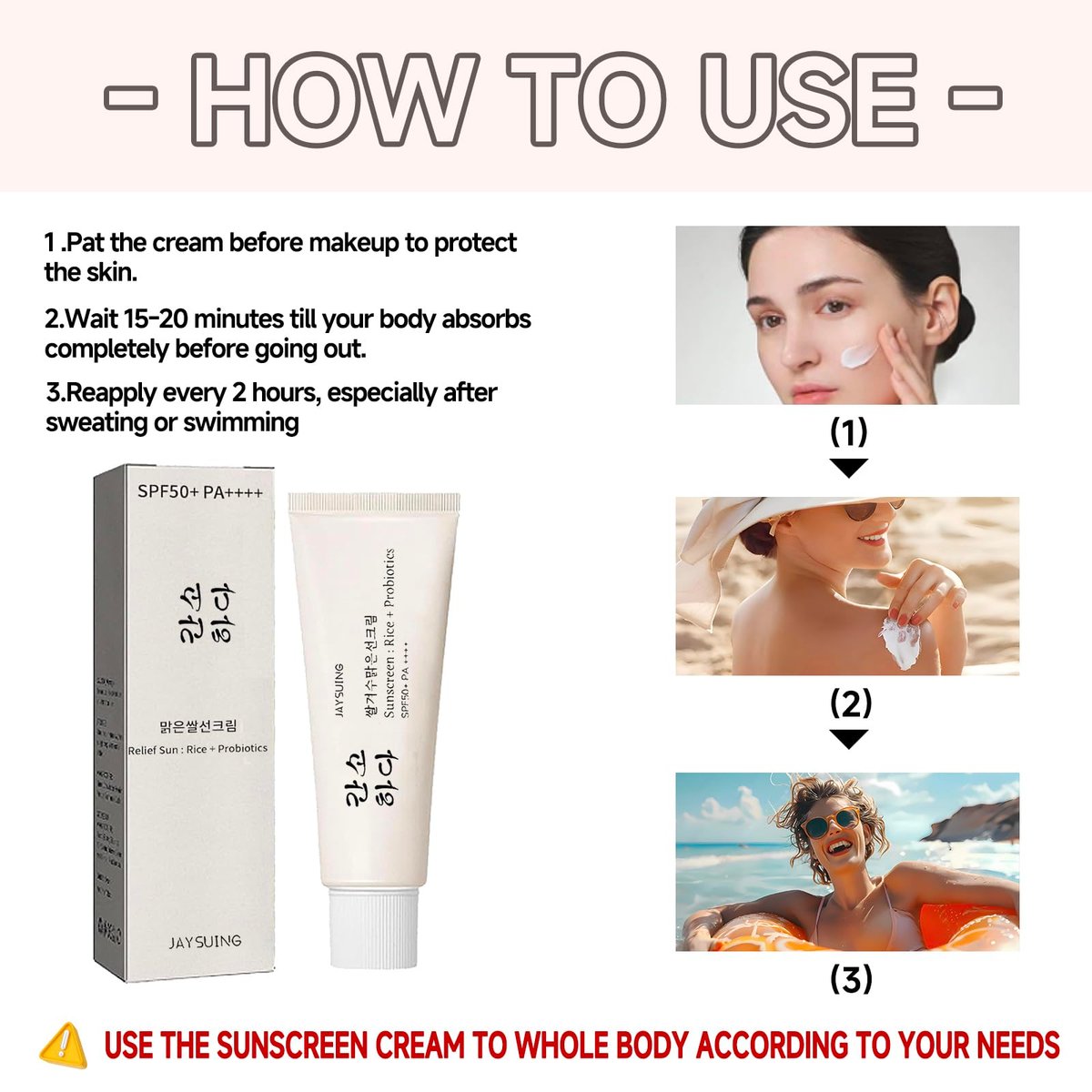 Relief Sun Organic Sunscreen SPF50+ PA++++ - Korean Rice Probiotics Sunscreen for All Skin Types, Moisturizing UV Defense 1.7 fl oz Avelisse