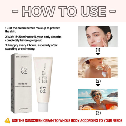 Relief Sun Organic Sunscreen SPF50+ PA++++ - Korean Rice Probiotics Sunscreen for All Skin Types, Moisturizing UV Defense 1.7 fl oz Avelisse