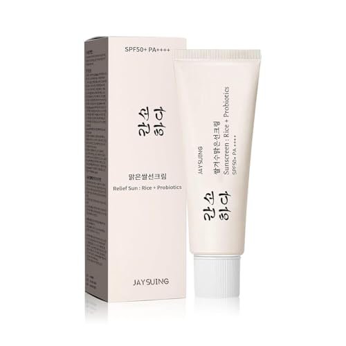 Relief Sun Organic Sunscreen SPF50+ PA++++ - Korean Rice Probiotics Sunscreen for All Skin Types, Moisturizing UV Defense 1.7 fl oz Avelisse