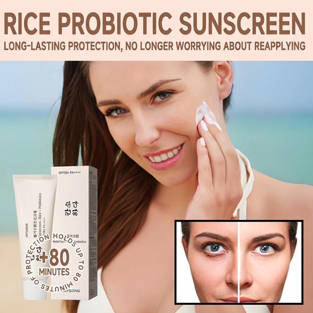 Relief Sun Organic Sunscreen SPF50+ PA++++ - Korean Rice Probiotics Sunscreen for All Skin Types, Moisturizing UV Defense 1.7 fl oz Avelisse