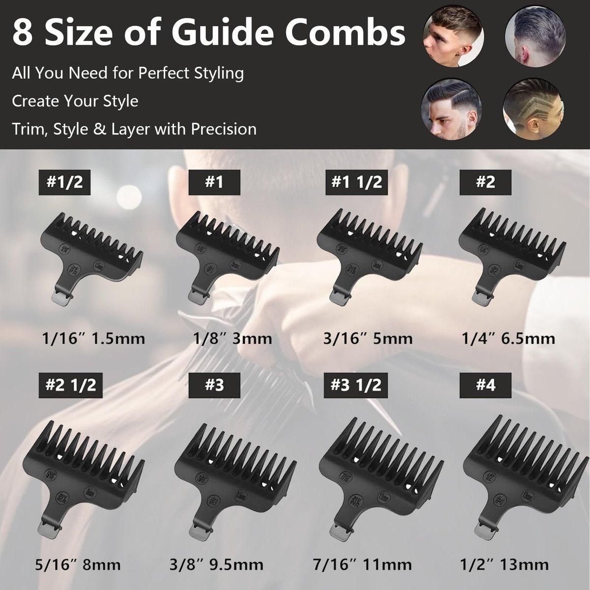 8-Piece Replacement Comb Set for Wahl 40mm Detachable T-Blade Trimmers - görsel 3