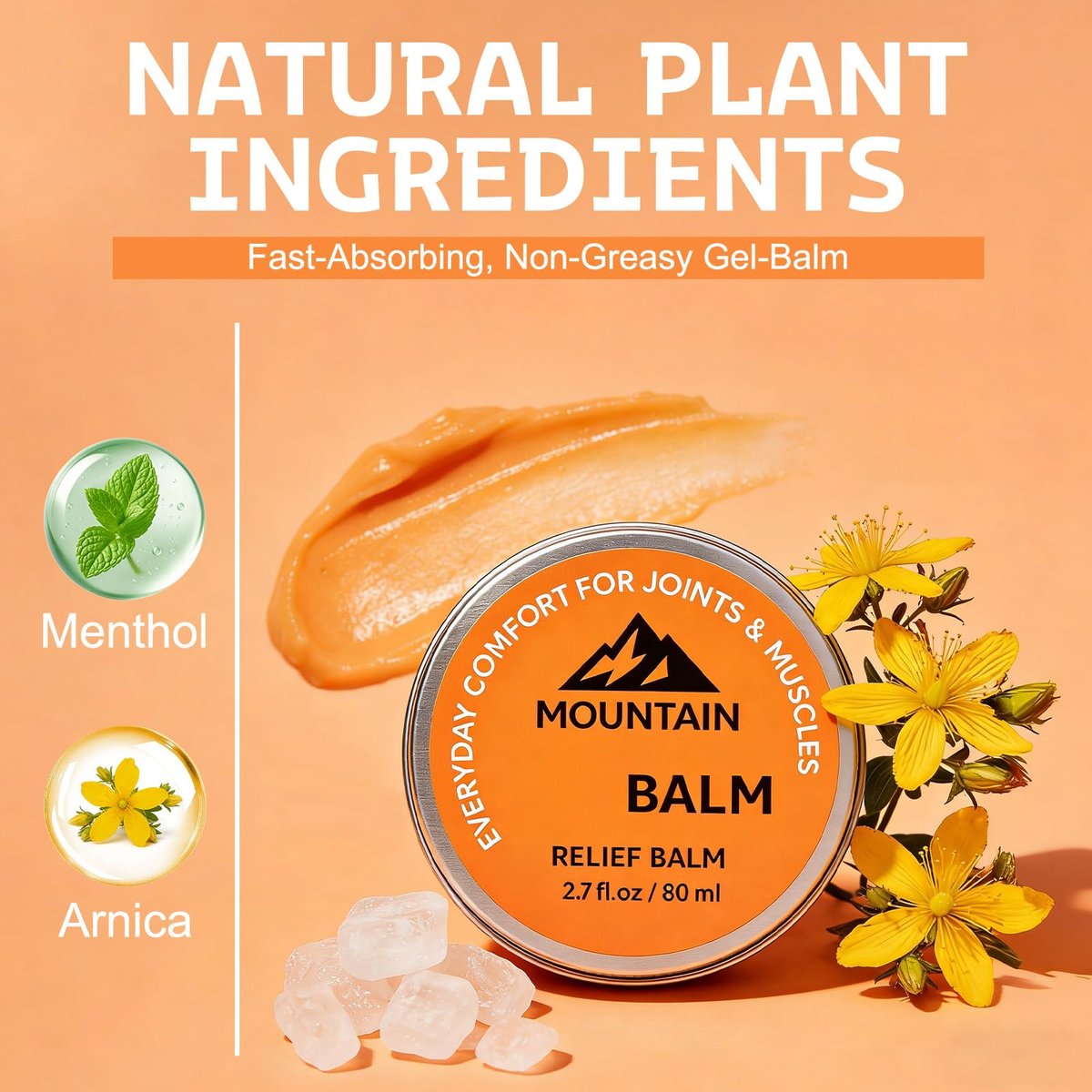 Mountain 3x Relief Balm - 2 Pack, Fast Absorbing Joint & Muscle Support Cream, Non-Greasy Formula for Knee, Foot, Back Avelisse