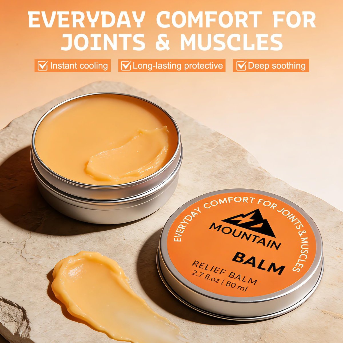 Mountain 3x Relief Balm - 2 Pack, Fast Absorbing Joint & Muscle Support Cream, Non-Greasy Formula for Knee, Foot, Back Avelisse