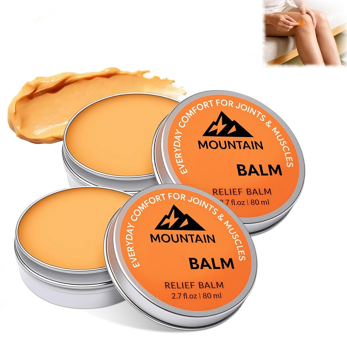 Mountain 3x Relief Balm - 2 Pack, Fast Absorbing Joint & Muscle Support Cream, Non-Greasy Formula for Knee, Foot, Back Avelisse