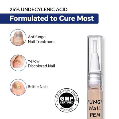 Toenail Fungus Pen - 25% Undecylenic Acid - Nail Repair for Damaged, Ingrown & Discolored Nails - 4-Pack Twist Pen