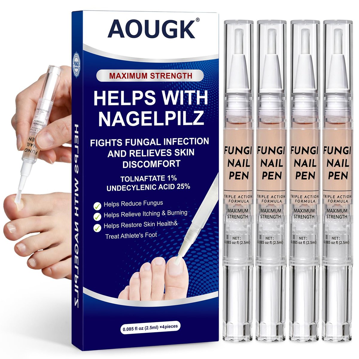 Toenail Fungus Pen - 25% Undecylenic Acid - Nail Repair for Damaged, Ingrown & Discolored Nails - 4-Pack Twist Pen - görsel 2