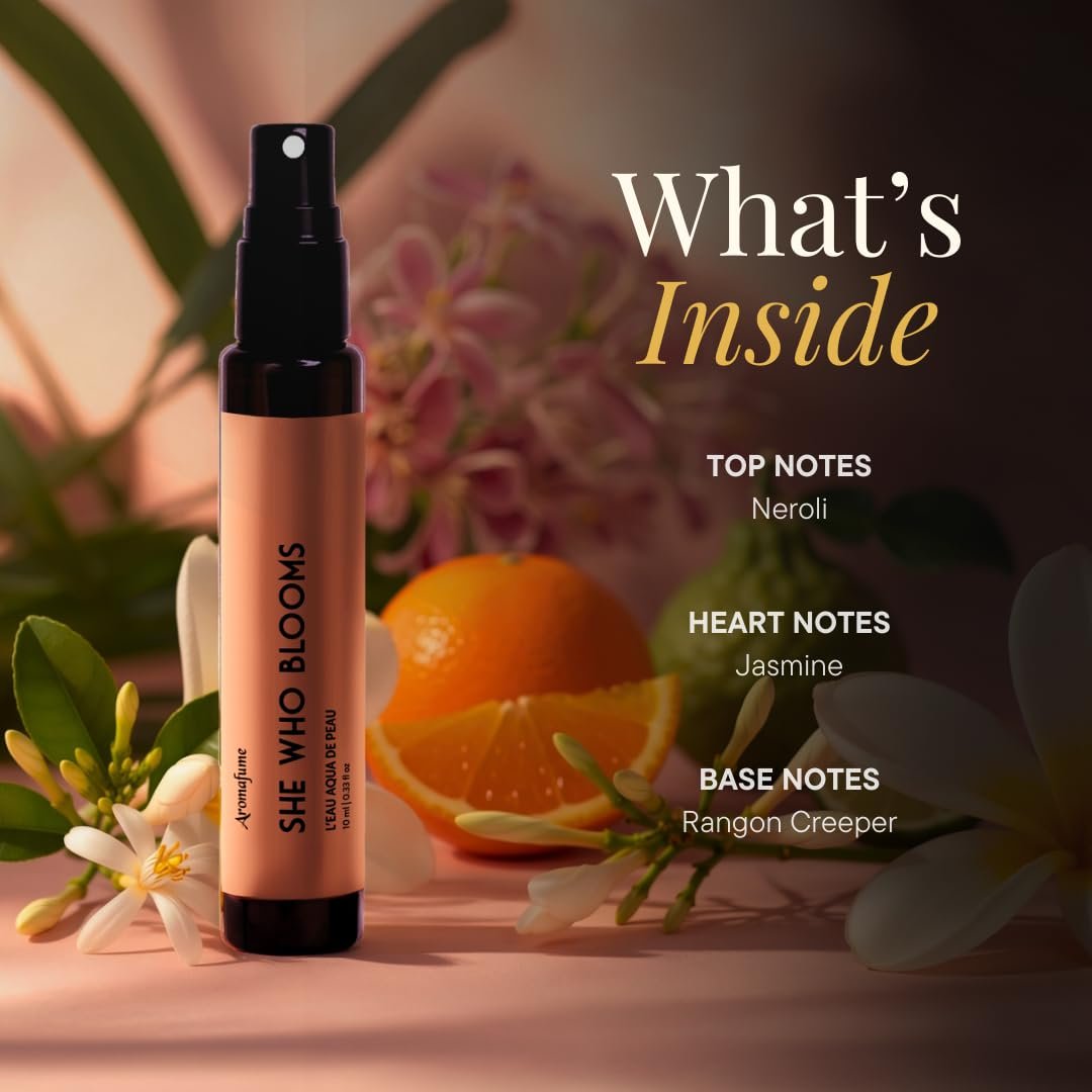 She Who Blooms | 10ml Perfume | Travel Size | Floral, Fresh & Citrusy | Neroli, Jasmine | Alcohol Free, Clean | Eau de Parfum | Luxury Scent | Premium Gifts | Long Lasting Fragrance | Aromafume Avelisse