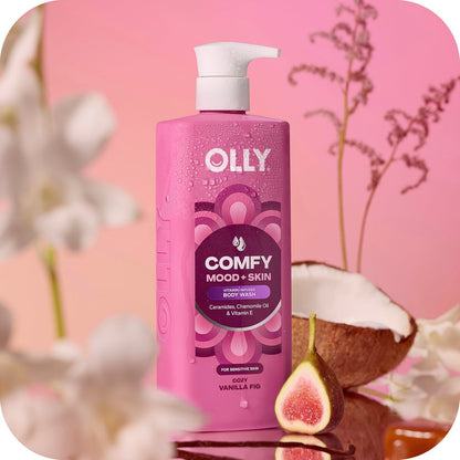 OLLY Body Wash Comfy Mood + Skin - Cozy Vanilla & Fig Scent, Hydrating & Nourishing with Ceramides, Chamomile Oil & Vitamin E, 17 Fl Oz Avelisse
