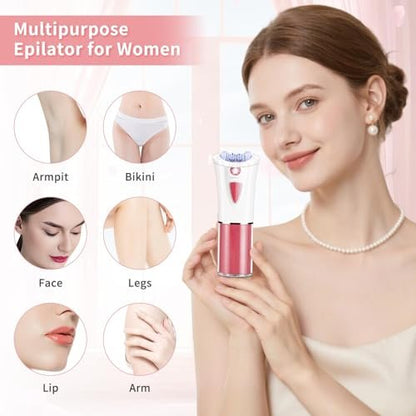 2026 Upgraded Facial Epilator for Women – Cordless Electric Hair Removal with LED Light, Precise & Painless for Face, Lip, Arms, Legs, Bikini Line (Red)