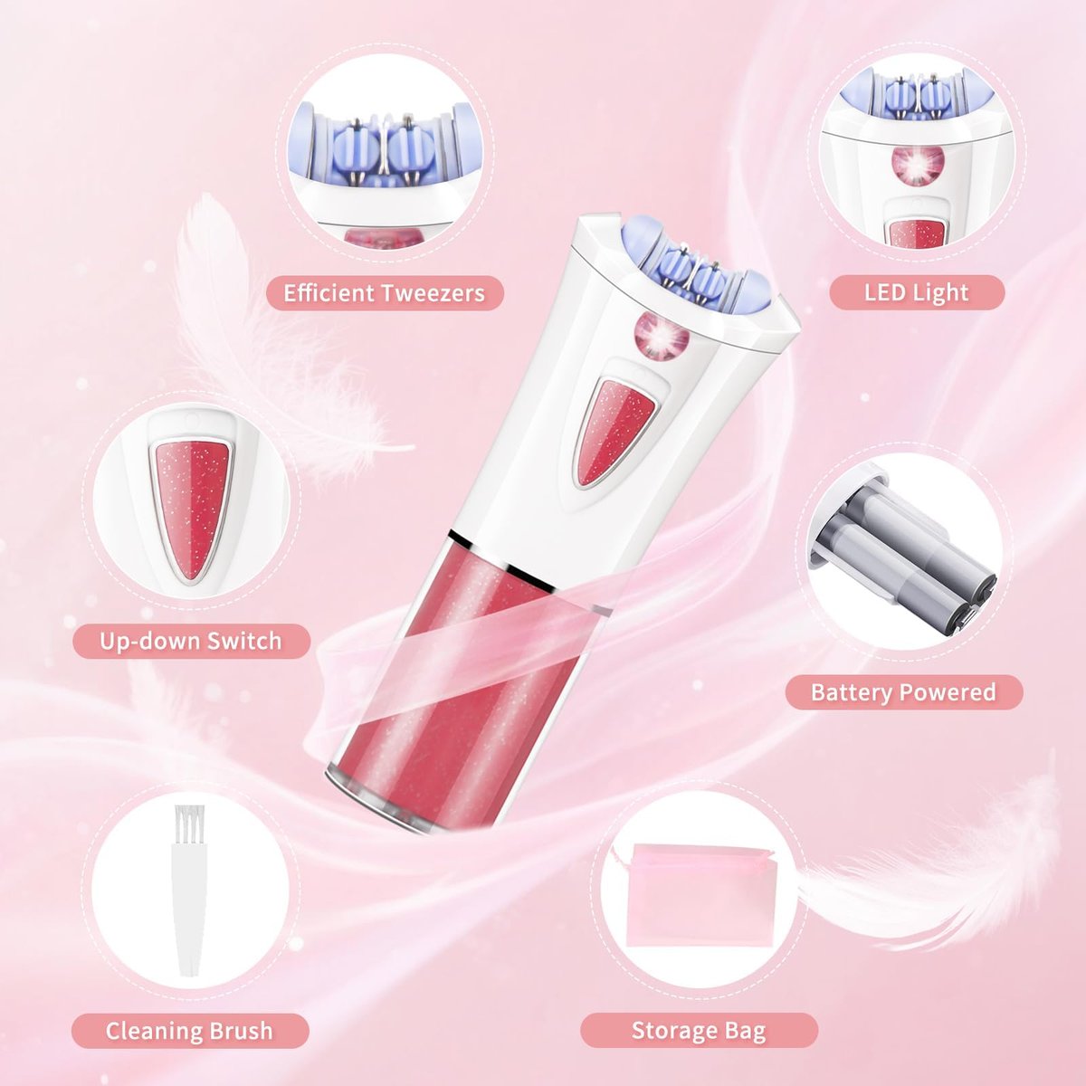 2026 Upgraded Facial Epilator for Women – Cordless Electric Hair Removal with LED Light, Precise & Painless for Face, Lip, Arms, Legs, Bikini Line (Red) - görsel 7