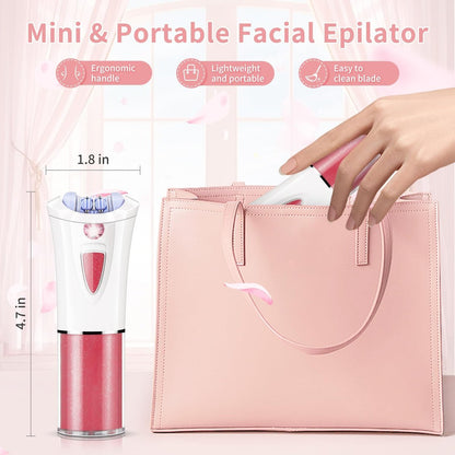 2026 Upgraded Facial Epilator for Women – Cordless Electric Hair Removal with LED Light, Precise & Painless for Face, Lip, Arms, Legs, Bikini Line (Red)