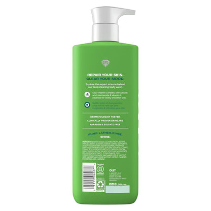 OLLY Body Wash Clear Mood + Skin with Salicylic Acid, Niacinamide & Vitamin A for Smoother Skin, 17 Fl Oz