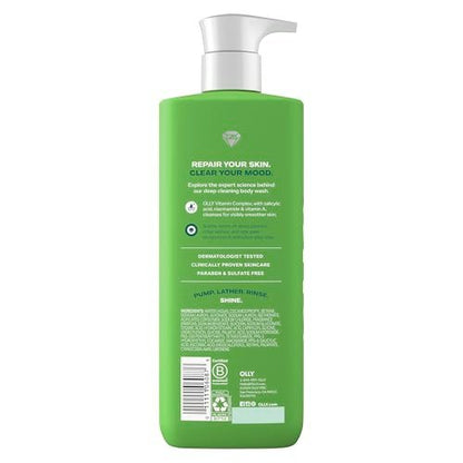 OLLY Body Wash Clear Mood + Skin with Salicylic Acid, Niacinamide & Vitamin A for Smoother Skin, 17 Fl Oz