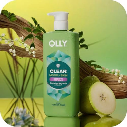 OLLY Body Wash Clear Mood + Skin with Salicylic Acid, Niacinamide & Vitamin A for Smoother Skin, 17 Fl Oz