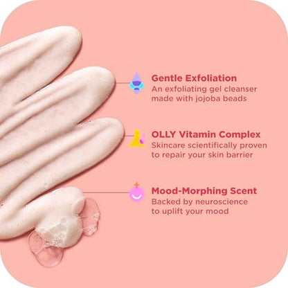 OLLY Exfoliating Body Wash Happy Mood + Skin - Jojoba Beads, Pineapple Enzymes & Vitamin C for Softer, Glowing Skin - 17 Fl Oz