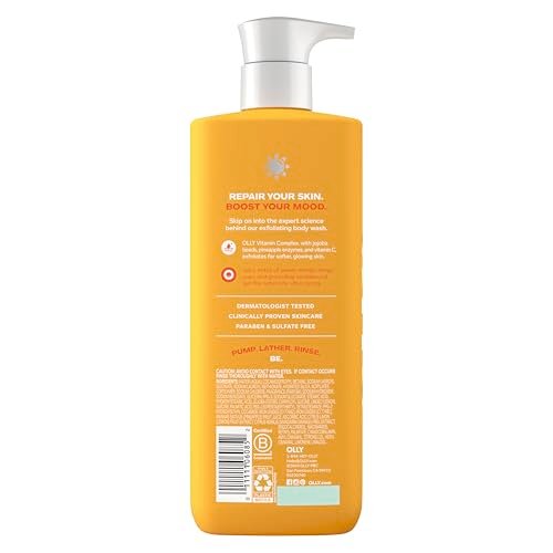 OLLY Exfoliating Body Wash Happy Mood + Skin - Jojoba Beads, Pineapple Enzymes & Vitamin C for Softer, Glowing Skin - 17 Fl Oz - görsel 4