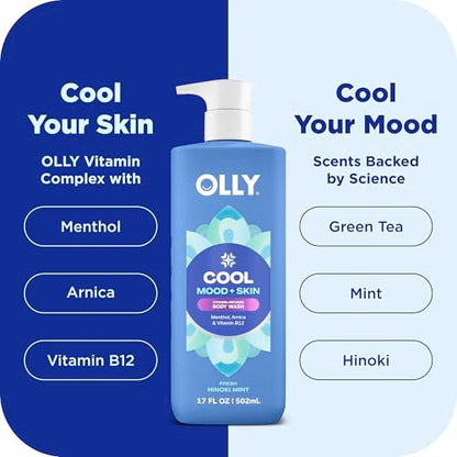 OLLY Body Wash Cool Mood + Skin - Hydrating & Cooling Body Wash with Arnica & Vitamin B12, 17 Fl Oz