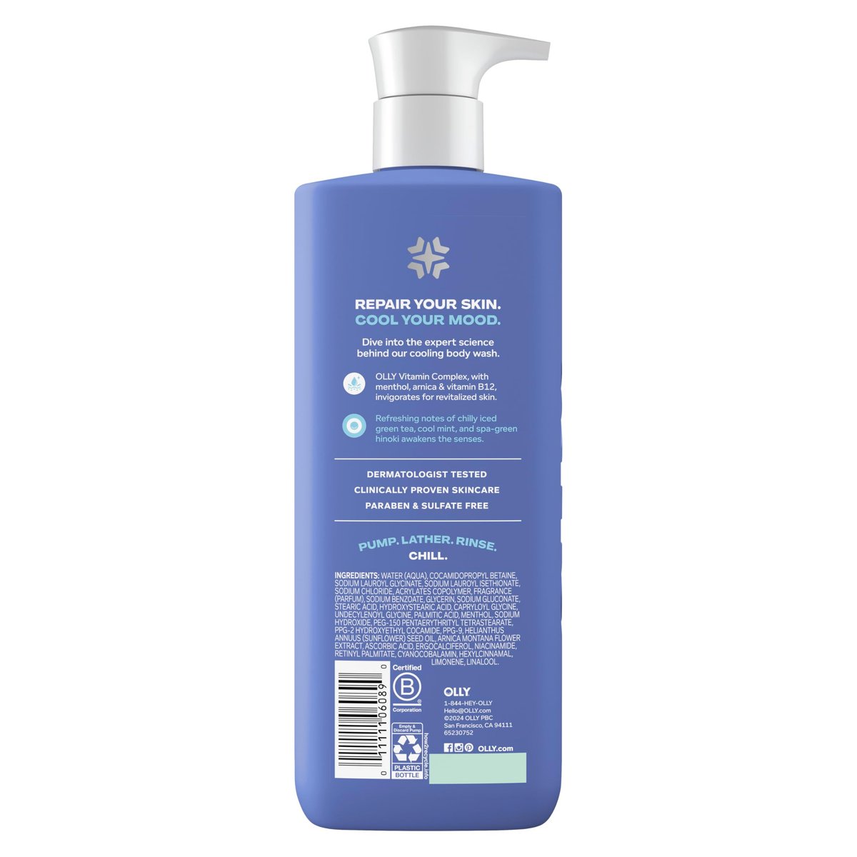 OLLY Body Wash Cool Mood + Skin - Hydrating & Cooling Body Wash with Arnica & Vitamin B12, 17 Fl Oz - görsel 3