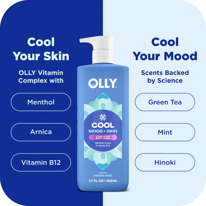 OLLY Body Wash Cool Mood + Skin - Hydrating & Cooling Body Wash with Arnica & Vitamin B12, 17 Fl Oz