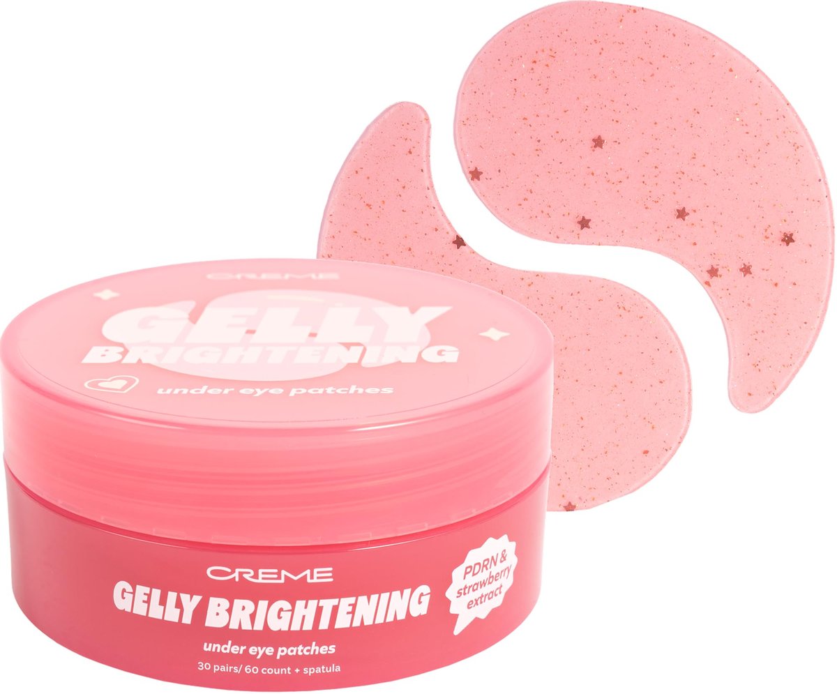 The Crème Shop Gelly Brightening Under Eye Patches - 60 Count (30 Pairs) Hydrogel Eye Masks with PDRN & Strawberry Extract for Depuffing and Hydrating Avelisse
