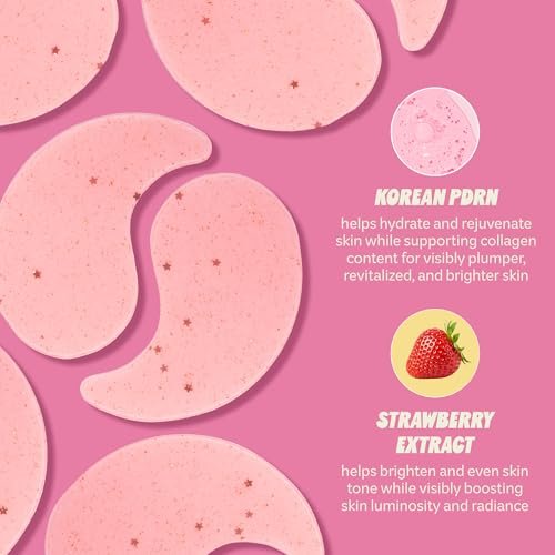 The Crème Shop Gelly Brightening Under Eye Patches - 60 Count (30 Pairs) Hydrogel Eye Masks with PDRN & Strawberry Extract for Depuffing and Hydrating Avelisse