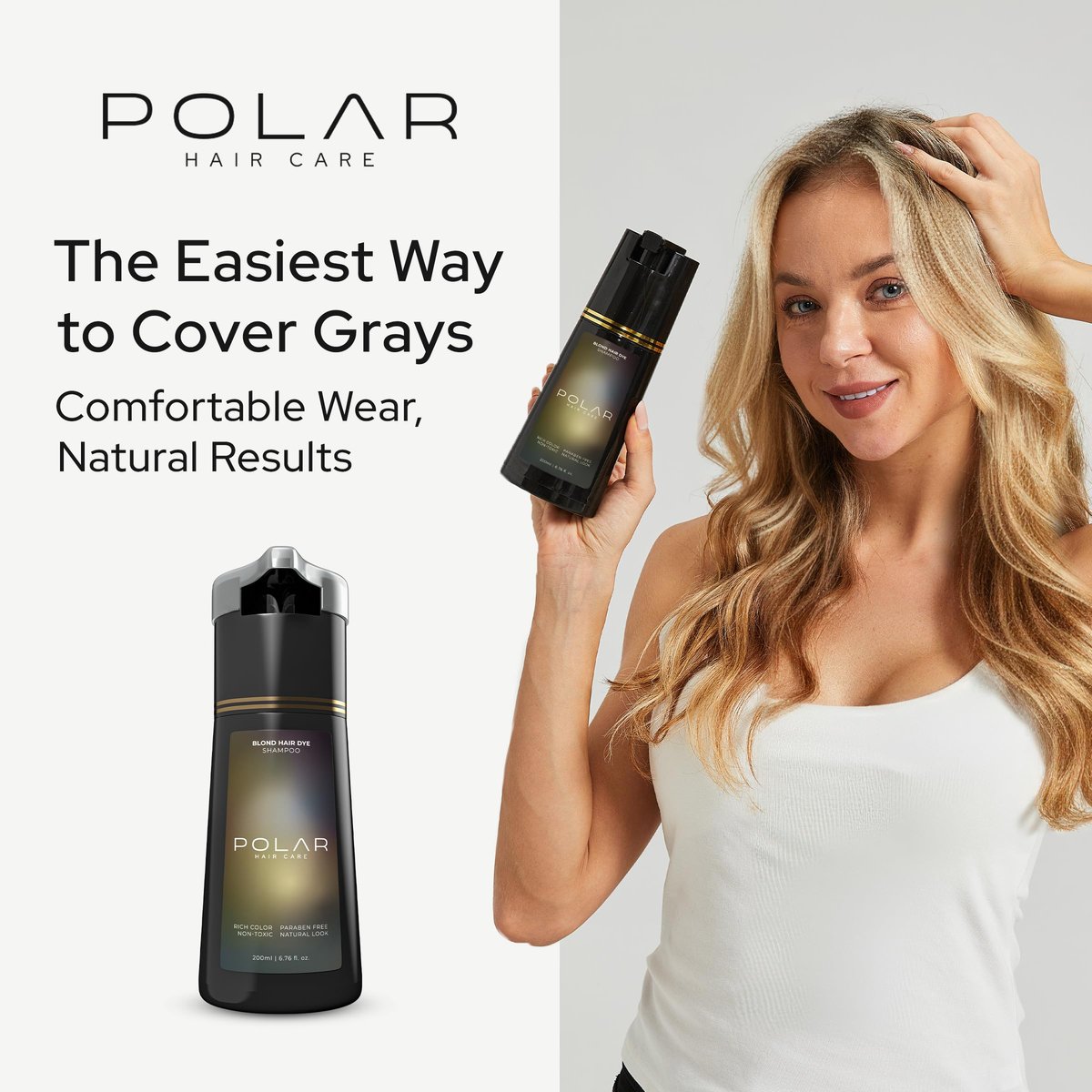 POLAR HAIR CARE Hair Dye Shampoo for Gray Hair – Jet Black, Semi-Permanent, Vegan, 6.76 Fl Oz Avelisse