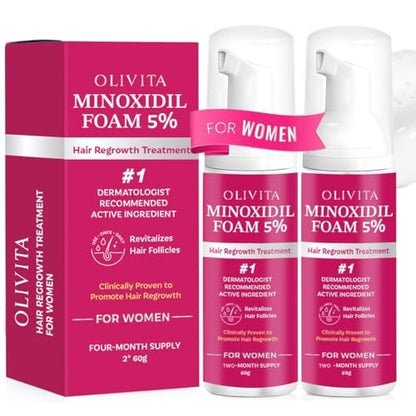 5% Minoxidil Foam for Women Hair Growth | Extra Strength Hair Regrowth Treatment – Revitalize Hair Follicles & Regrow Thicker, Fuller Hair – Hair Loss Solution (2-Pack) Avelisse