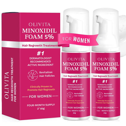 5% Minoxidil Foam for Women Hair Growth | Extra Strength Hair Regrowth Treatment – Revitalize Hair Follicles & Regrow Thicker, Fuller Hair – Hair Loss Solution (2-Pack) Avelisse