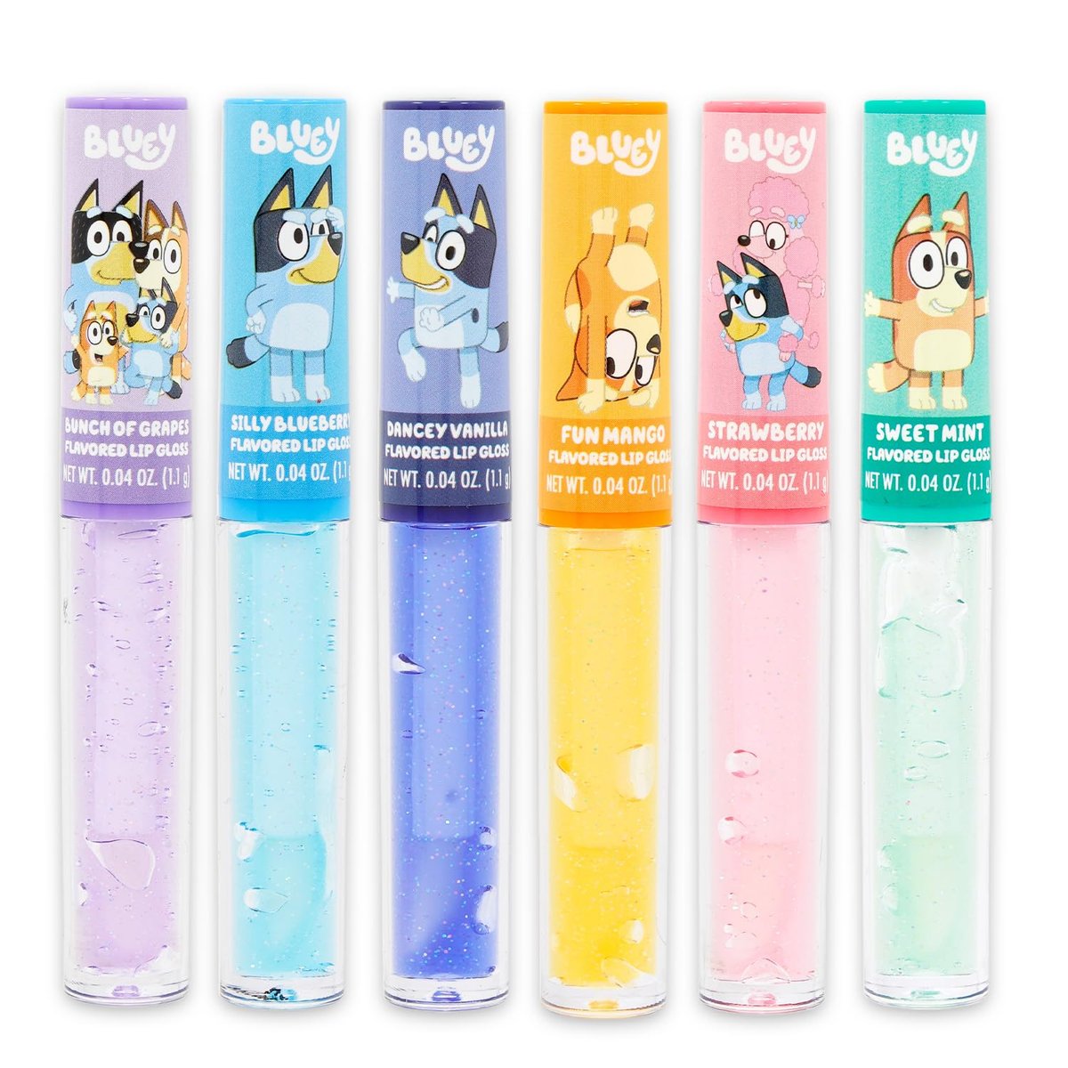 Bluey Lip Gloss Bundle for Girls – 6 Pack of Flavored Glosses with Stickers, Perfect Party Favors for Kids Avelisse