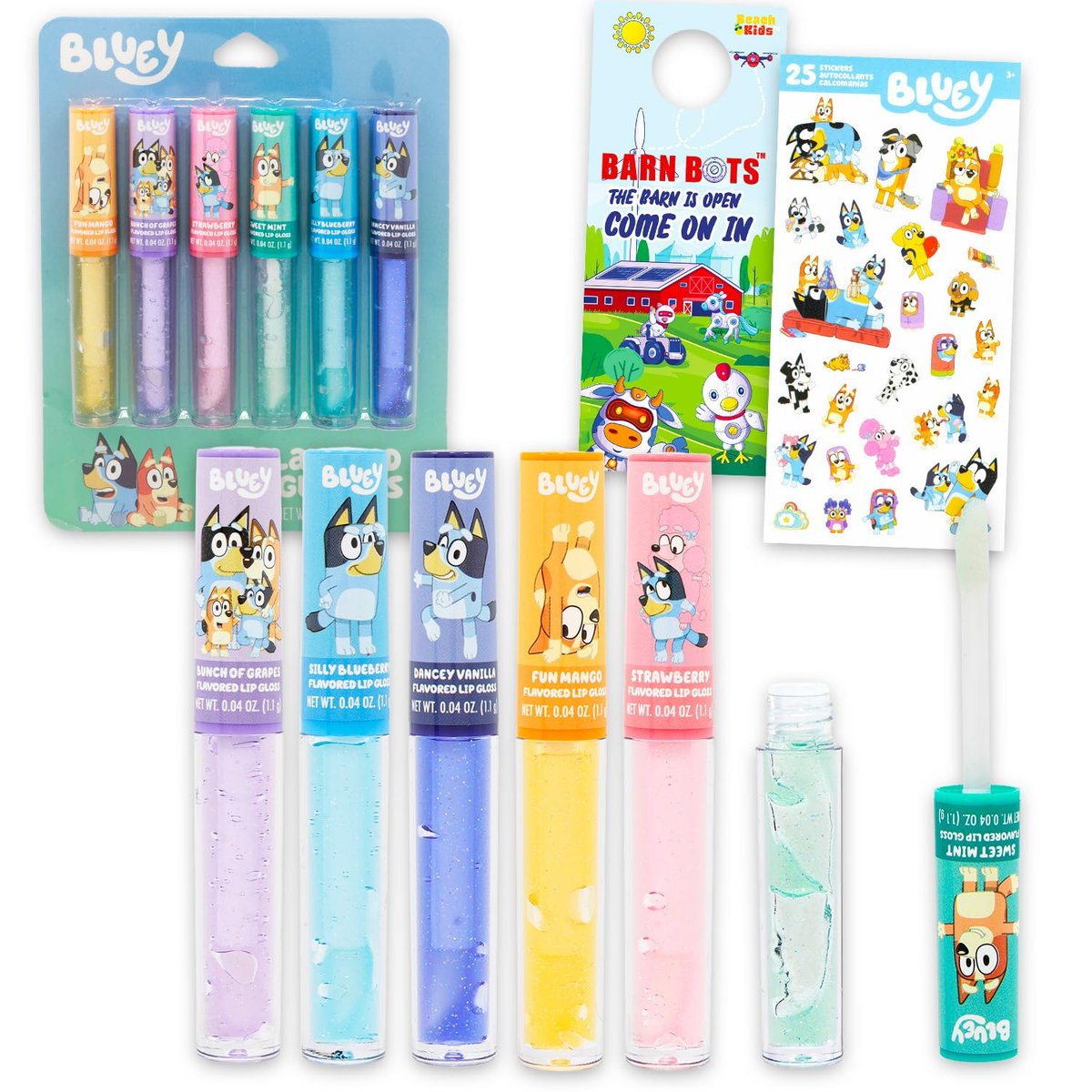 Bluey Lip Gloss Bundle for Girls – 6 Pack of Flavored Glosses with Stickers, Perfect Party Favors for Kids Avelisse