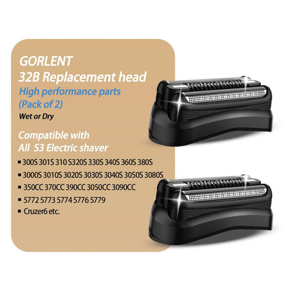 GORLENT 2 Pack Series 3 Pro Replacement Head for Branus All S3 Shavers – Close & Smooth Shave Avelisse