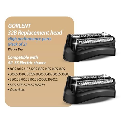 GORLENT 2 Pack Series 3 Pro Replacement Head for Branus All S3 Shavers – Close & Smooth Shave Avelisse