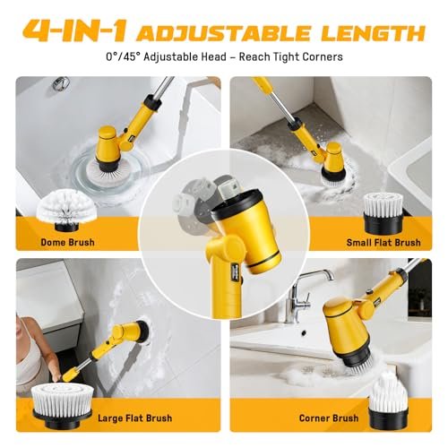Ecarke Electric Spin Scrubber Compatible with DeWalt 20V Battery, Cordless Cleaning Brush with 4-Stage Handle, 8 Cleaning Heads for Bathroom, Floor, Kitchen, Tub, Tile – Tool Only Avelisse