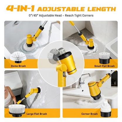 Ecarke Electric Spin Scrubber Compatible with DeWalt 20V Battery, Cordless Cleaning Brush with 4-Stage Handle, 8 Cleaning Heads for Bathroom, Floor, Kitchen, Tub, Tile – Tool Only Avelisse