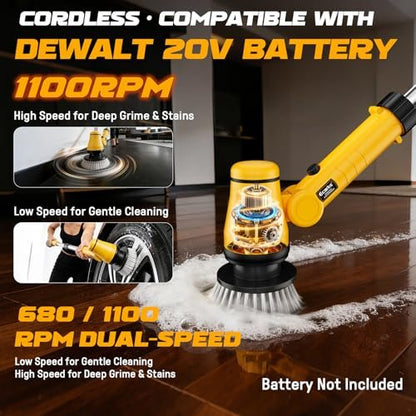 Ecarke Electric Spin Scrubber Compatible with DeWalt 20V Battery, Cordless Cleaning Brush with 4-Stage Handle, 8 Cleaning Heads for Bathroom, Floor, Kitchen, Tub, Tile – Tool Only Avelisse