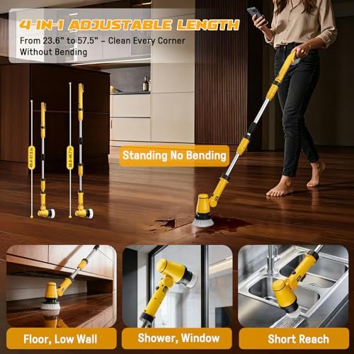 Ecarke Electric Spin Scrubber Compatible with DeWalt 20V Battery, Cordless Cleaning Brush with 4-Stage Handle, 8 Cleaning Heads for Bathroom, Floor, Kitchen, Tub, Tile – Tool Only Avelisse