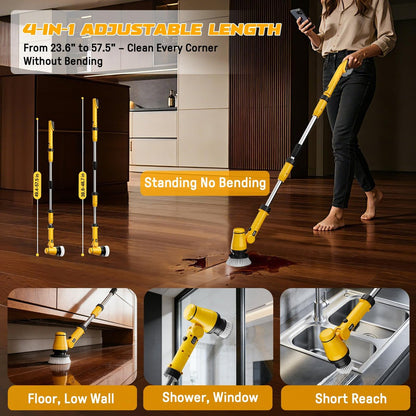 Ecarke Electric Spin Scrubber Compatible with DeWalt 20V Battery, Cordless Cleaning Brush with 4-Stage Handle, 8 Cleaning Heads for Bathroom, Floor, Kitchen, Tub, Tile – Tool Only Avelisse